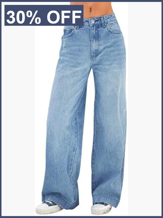 Denim - Distressed Wide Leg Jeans - Mid Rise Baggy Y2K Denim Trousers